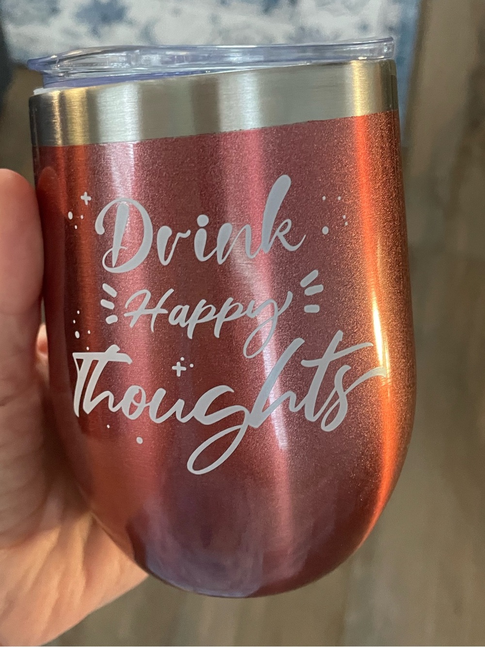 Drink Happy Thoughts Insulated Tumbler - Rose Metallic nwot